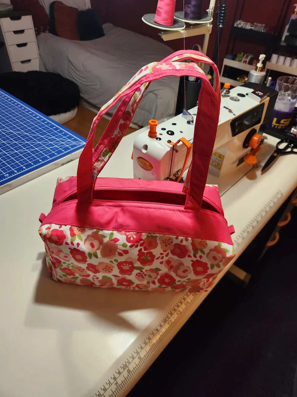 Pink Floral Cosmetic Bag with Carry Handles - Unbranded